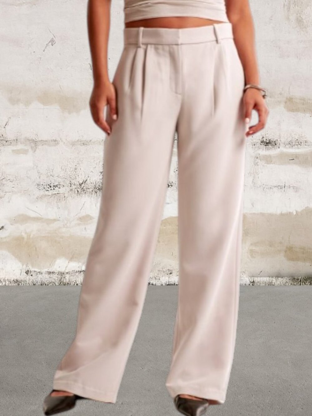 Abercrombie & Fitch Curve Love Sloane Low Rise Tailored Wide Leg Pant Ash 26/2